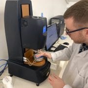 Our lab manager using a rheometer.