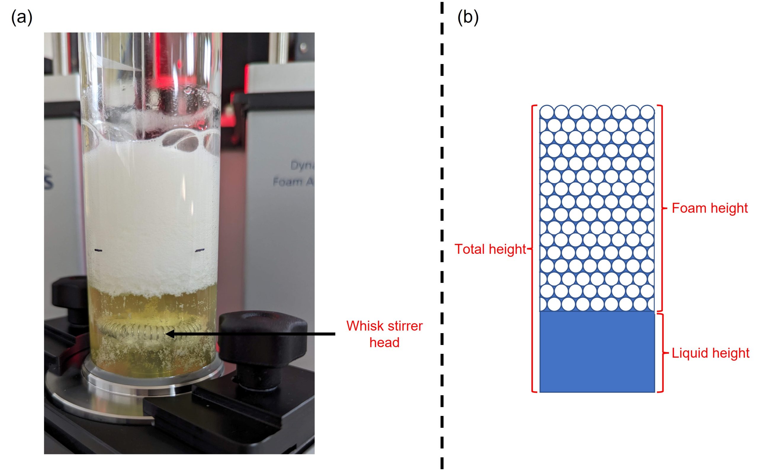 L: image of DFA100; R: diagram showing foam height parameters